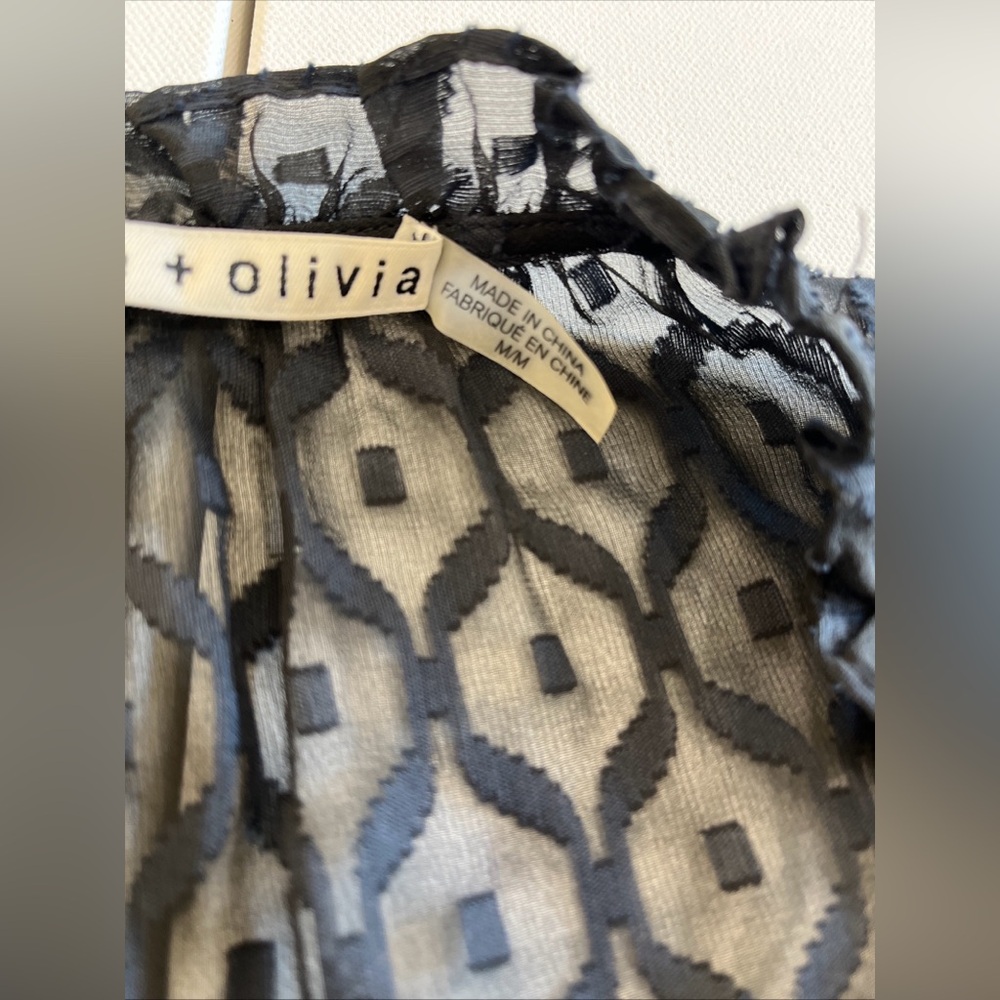 Alice + Olivia Julius Pattern Silk Tunic Black Blouson Sleeve Womens Medium - Picture 5 of 14